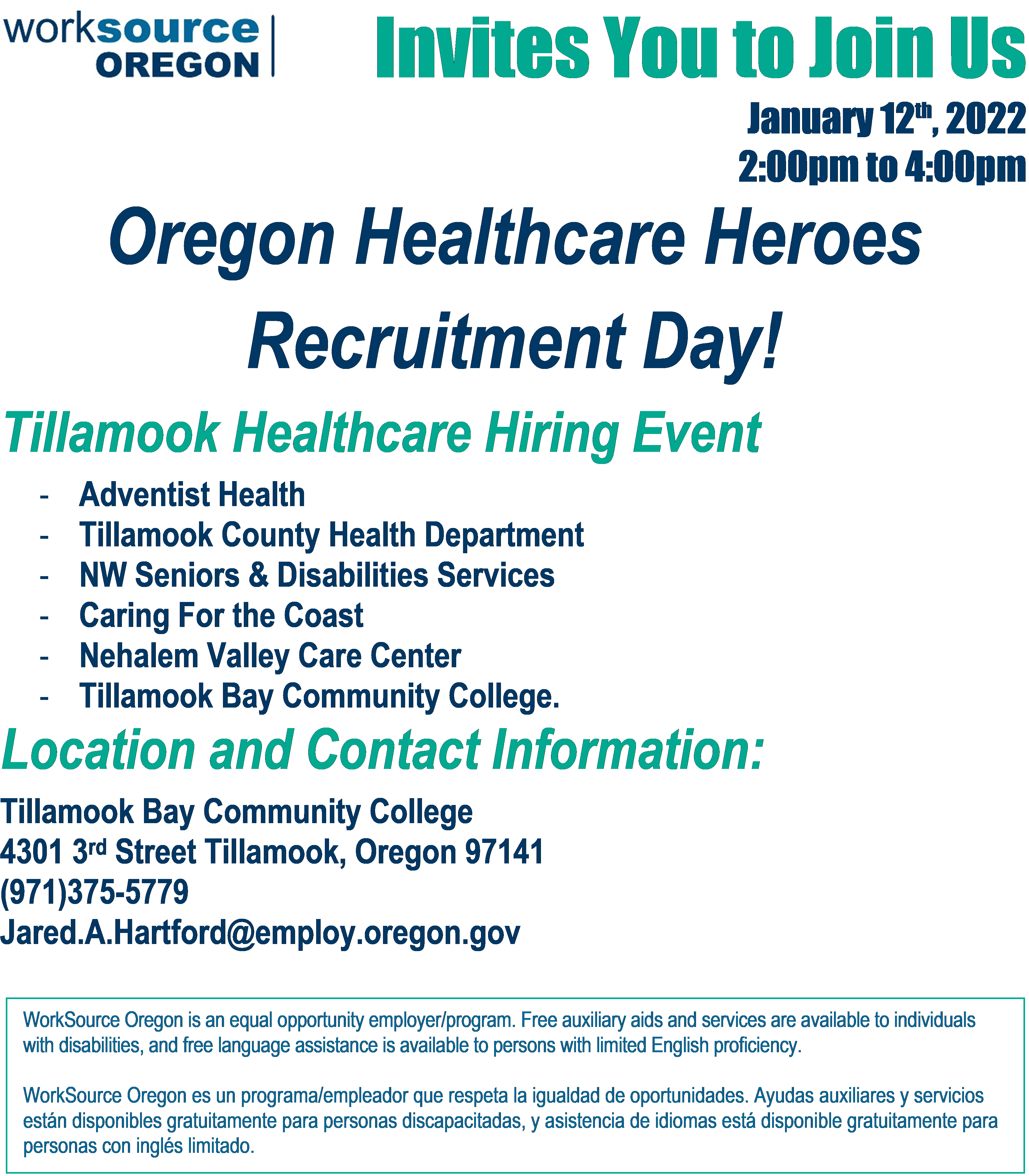 Oregon Healthcare Heroes Recruitment Day - Tillamook Area Chamber of Commerce