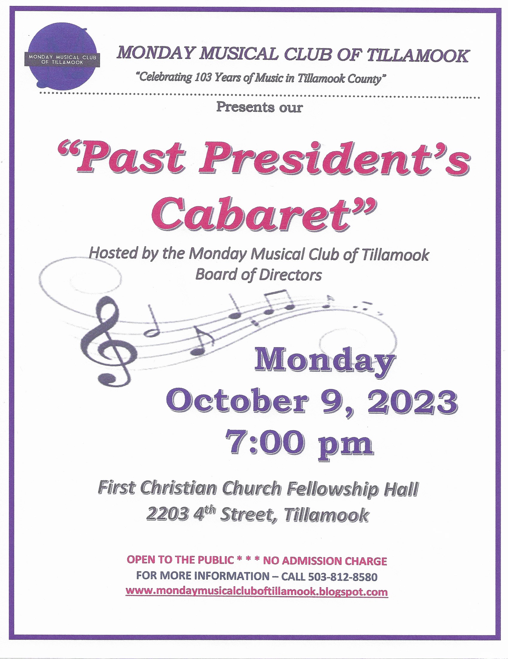 Monday Musical Club of Tillamook October Program  Past President's  Cabaret - Tillamook Area Chamber of Commerce
